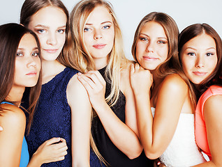 Image showing many girlfriends hugging celebration on white background, smilin