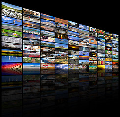 Image showing Big multimedia video and image wall of the TV screen