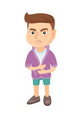 Image showing Caucasian sad boy having stomach ache.