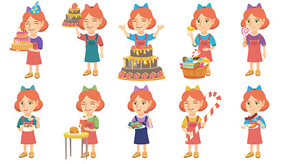 Image showing Little caucasian girl vector illustrations set.