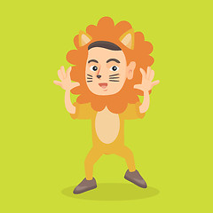 Image showing Little caucasian boy wearing a lion costume.