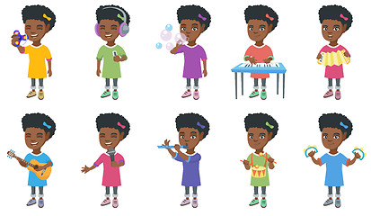 Image showing Little african girl vector illustrations set.