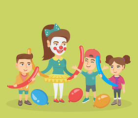 Image showing Children and animator playing with balloons.