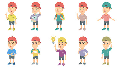 Image showing Little caucasian boy vector illustrations set.