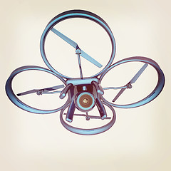 Image showing Drone, quadrocopter, with photo camera flying. 3d render. Vintag