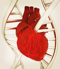 Image showing DNA and heart. 3d illustration. Vintage style.