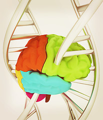 Image showing Brain and dna. 3d illustration. Vintage style.