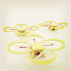 Image showing Drone, quadrocopter, with photo camera. 3d render. Vintage style