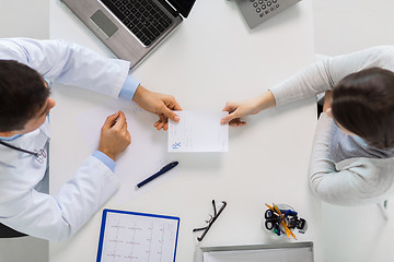 Image showing doctor giving prescription to patient at hospital