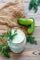 Image showing Delicious smoothie with cucumber,herbs and yogurt.