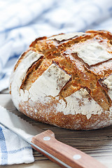 Image showing Homemade sourdough bread from wheat and rye flour closeup.