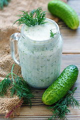 Image showing Cold smoothies of cucumber, greens and yogurt.
