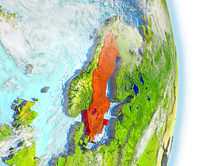 Image showing Sweden in red on Earth