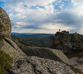 Image showing Man on the peak in mountains