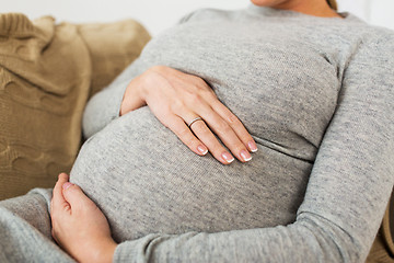 Image showing close up of pregnant woman with big belly