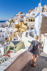 Image showing Oia village at sunset, Santorini island, Greece.