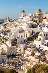 Image showing Oia village at sunset, Santorini island, Greece.