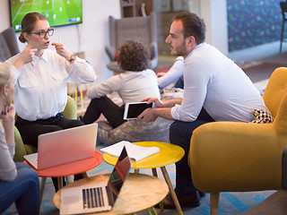 Image showing Startup Business Team At A Meeting at modern office building