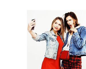 Image showing best friends teenage girls together having fun, posing emotional