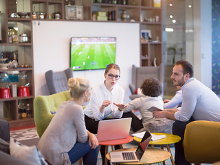 Image showing Startup Business Team At A Meeting at modern office building