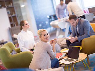 Image showing Startup Business Team At A Meeting at modern office building