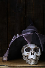Image showing Human skull with magician hat