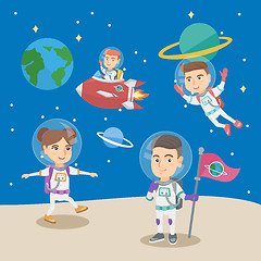 Image showing Group of little children playing in the astronauts