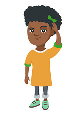 Image showing Confused african-american girl scratching head.