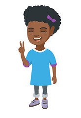 Image showing African little girl showing victory gesture.