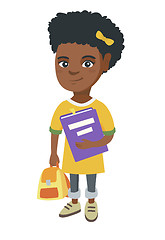 Image showing African-american pupil with backpack and textbook.