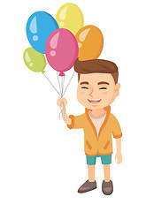 Image showing Caucasian boy with the bunch of colorful balloons.