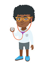 Image showing African boy in doctor coat holding a stethoscope