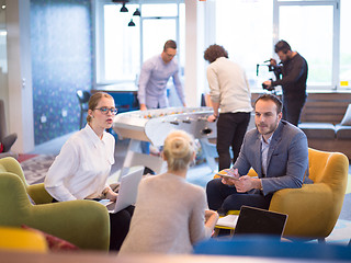 Image showing Startup Business Team At A Meeting at modern office building