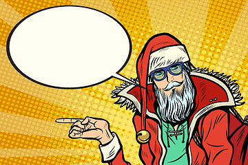 Image showing Hipster Santa Claus shows sideways and says comic cloud