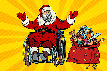 Image showing disabled Santa Claus is in a wheelchair, Christmas gifts