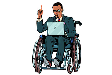 Image showing African businessman in wheelchair isolated on white background