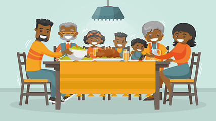 Image showing Family celebrating Thanksgiving Holiday card.