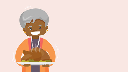 Image showing Grandmother with turkey Holiday card, poster.