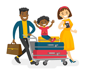 Image showing Cheerful multicultural family traveling abroad.