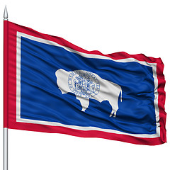 Image showing Isolated Wyoming Flag on Flagpole, USA state