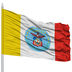 Image showing Columbus Flag on Flagpole, Waving on White Background