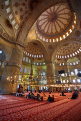 Image showing blur image of Muslims praying inside Mosque