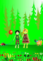 Image showing kids playing near the forest