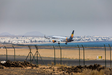 Image showing ARECIFE, SPAIN - APRIL, 16 2017: Boeing 757-300 of Condor with t