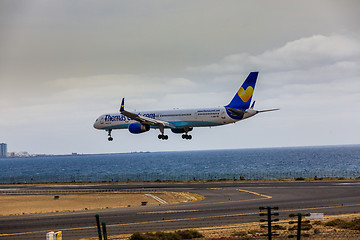 Image showing ARECIFE, SPAIN - APRIL, 15 2017: Boeing 757-300 of ThomasCook.co