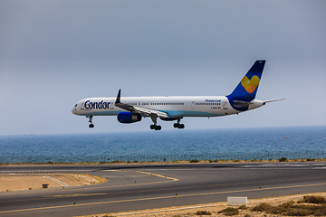 Image showing ARECIFE, SPAIN - APRIL, 16 2017: Boeing 757-300 of Condor with t