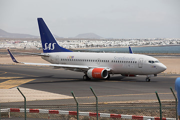 Image showing ARECIFE, SPAIN - APRIL, 15 2017: Boeing 737-700 of SAS ready to 