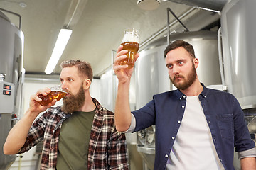 Image showing men testing non-alcoholic craft beer at brewery