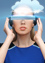 Image showing woman in virtual reality 3d glasses with cloud