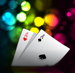 Image showing A combination of playing cards for casino. Two aces on bokeh background